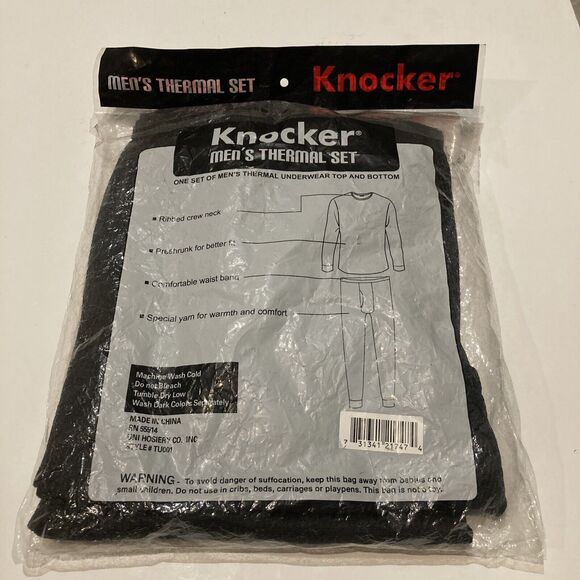 Knocker Waffle Knit Thermal Underwear 2 Piece Set Black Men Size M (34-36) - Picture 6 of 6